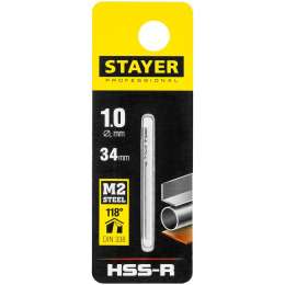 STAYER PROFI 1.0х34мм, Сверло по металлу HSS-R, быстрорежущая сталь М2(S6-5-2)