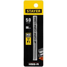STAYER PROFI 5.0х86мм, Сверло по металлу HSS-R, быстрорежущая сталь М2(S6-5-2)